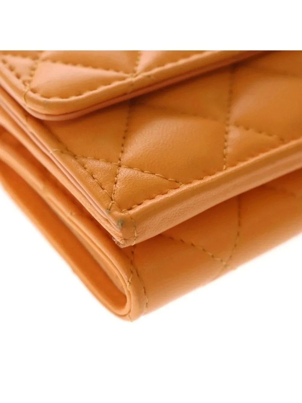 Chanel CC Logo Star Trifold Wallet Compact Coin Case Orange Leather Silver